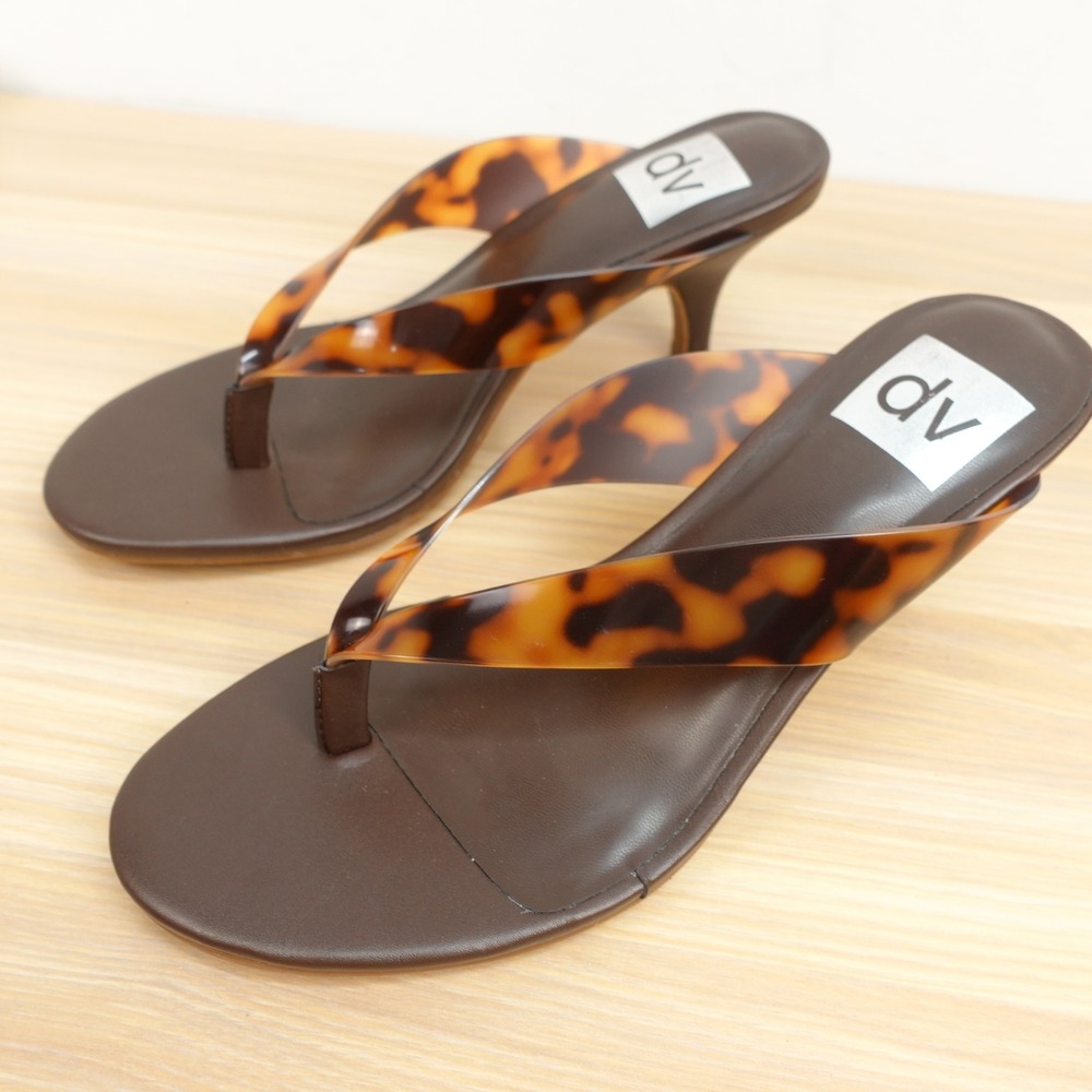 Y2K Thong Mule Sandals Womens 6 Brown Resort Tortoise Kitten Heel DV Dolce Vita
